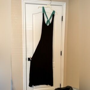 Arden B sexy maxi dress with criss cross back, black/teal